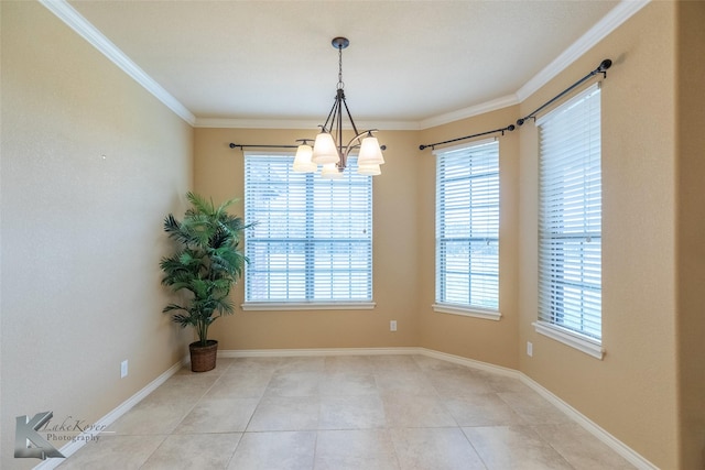 158 Stardust Trl, Tuscola, TX 79562 - unfurnished dining area featuring plenty of natural light, a chandelier, ornamental molding, and light tile patterned floors