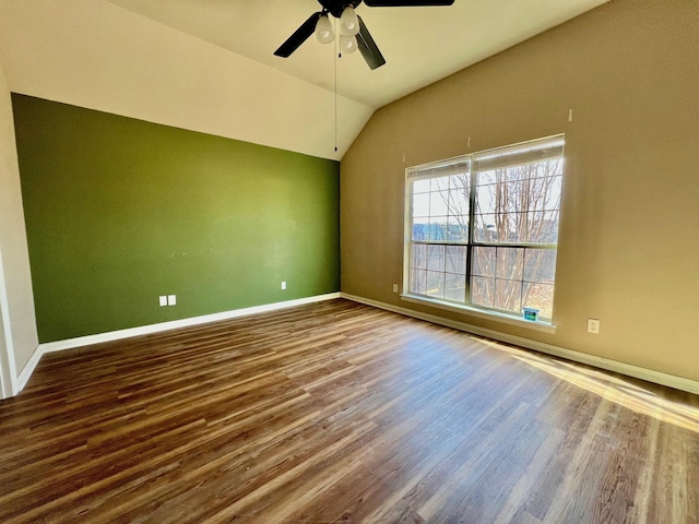 813 El Campo Dr, Rio Vista, TX 76093 - empty room featuring hardwood / wood-style flooring, ceiling fan, and vaulted ceiling