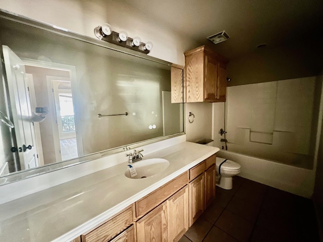 813 El Campo Dr, Rio Vista, TX 76093 - full bathroom with vanity, shower / bathing tub combination, tile patterned floors, and toilet