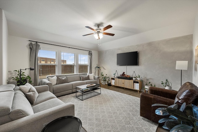 126 Condor Pass, Caddo Mills, TX 75135 - living area featuring a ceiling fan and wood finished floors