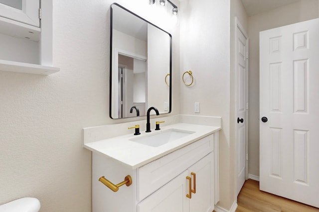 bathroom with hardwood / wood-style flooring and vanity