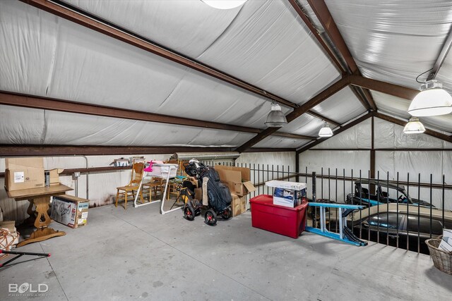 garage with metal wall