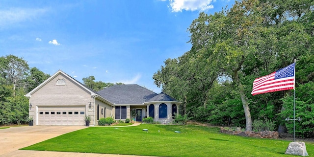 view of front of home with a garage and a front yard