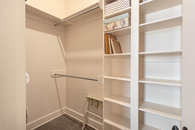 spacious closet featuring dark tile patterned floors