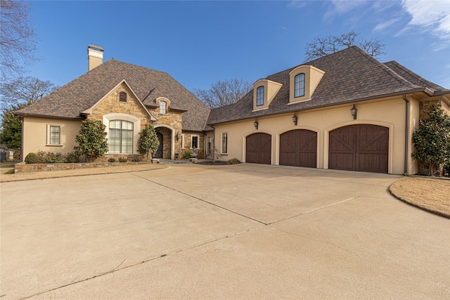 french provincial home featuring a garage