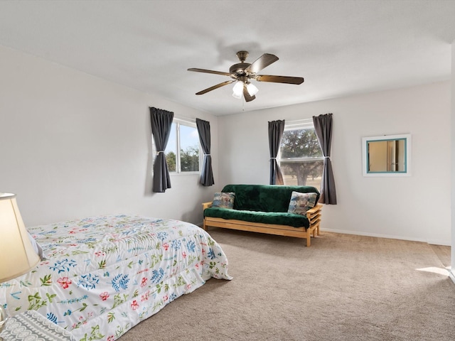 bedroom featuring carpet floors and ceiling fan