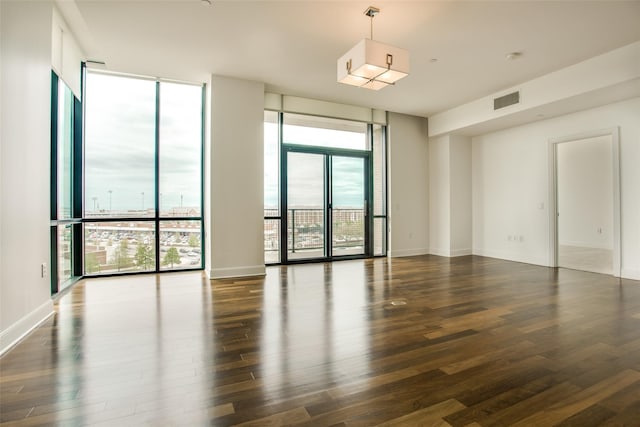 spare room with dark hardwood / wood-style floors, a wealth of natural light, and expansive windows