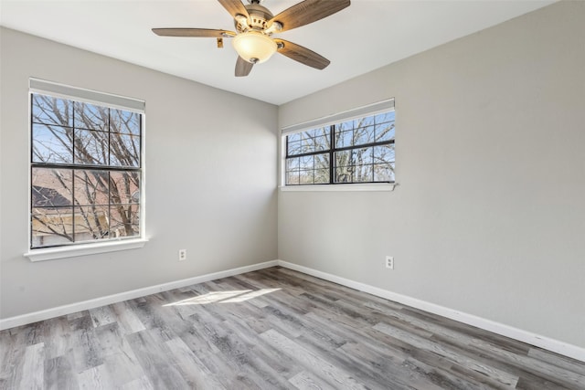unfurnished room with wood-type flooring and ceiling fan