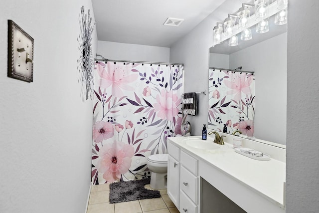 2312 Bantry Ln, Arlington, TX 76002 - bathroom with vanity, tile patterned flooring, toilet, and a shower with curtain