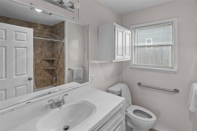 full bathroom featuring vanity, toilet, and washtub / shower combination