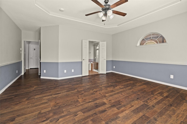 1300 Spanish Needle Trl, Fort Worth, TX 76177 - empty room featuring baseboards, a tray ceiling, wood finished floors, and ceiling fan