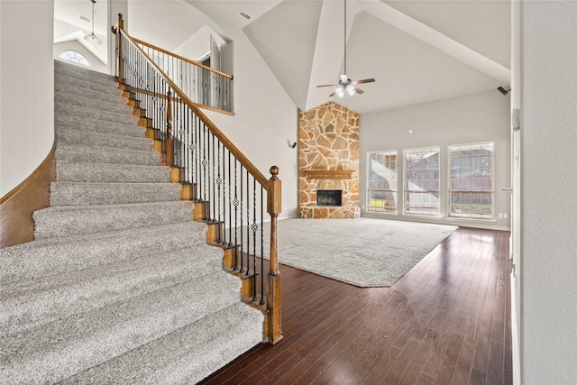 1300 Spanish Needle Trl, Fort Worth, TX 76177 - staircase with ceiling fan, hardwood / wood-style flooring, and a healthy amount of sunlight