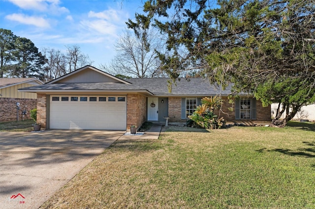 single story home with a front lawn and a garage