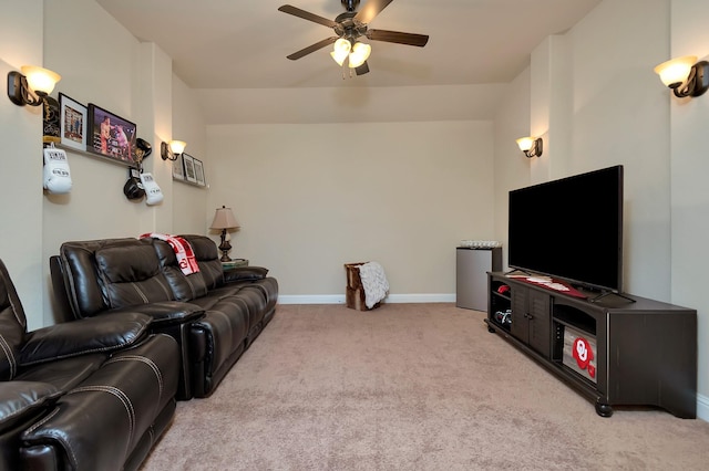 1844 Halifax St, Roanoke, TX 76262 - living room featuring ceiling fan, light carpet, and baseboards