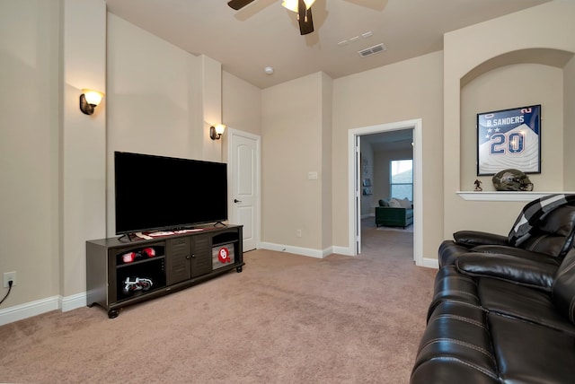 1844 Halifax St, Roanoke, TX 76262 - living area with ceiling fan, light carpet, and baseboards