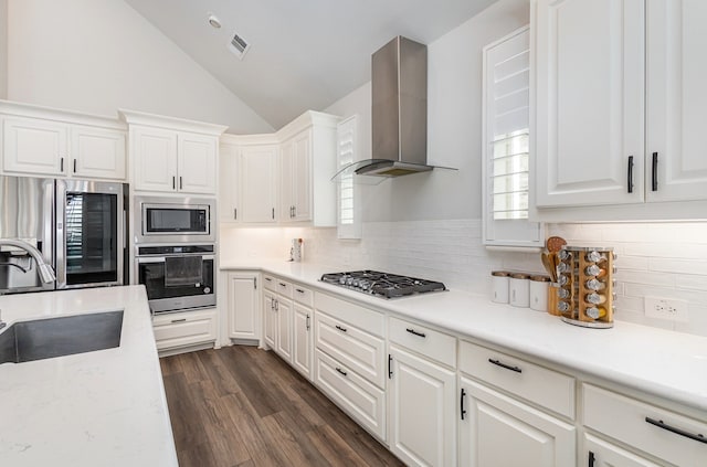 kitchen with white cabinetry, appliances with stainless steel finishes, sink, and wall chimney exhaust hood