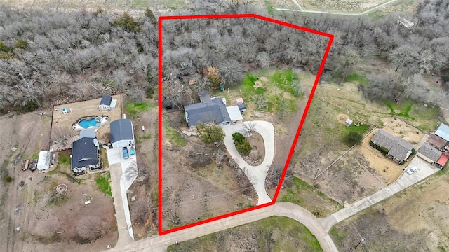 1435 Pioneer Ln, Lowry Crossing, TX 75069 - aerial view of property and surrounding area featuring property boundaries highlighted and a pool area