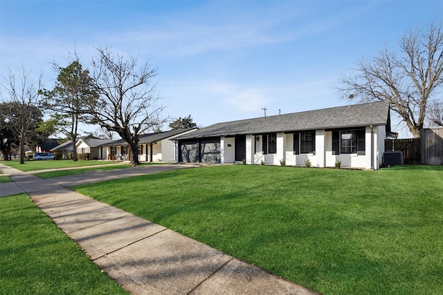 single story home featuring central AC and a front yard