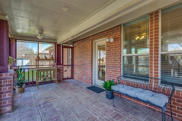 view of patio / terrace with covered porch and ceiling fan