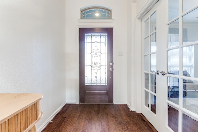 entryway featuring dark wood-style floors, a healthy amount of sunlight, and baseboards