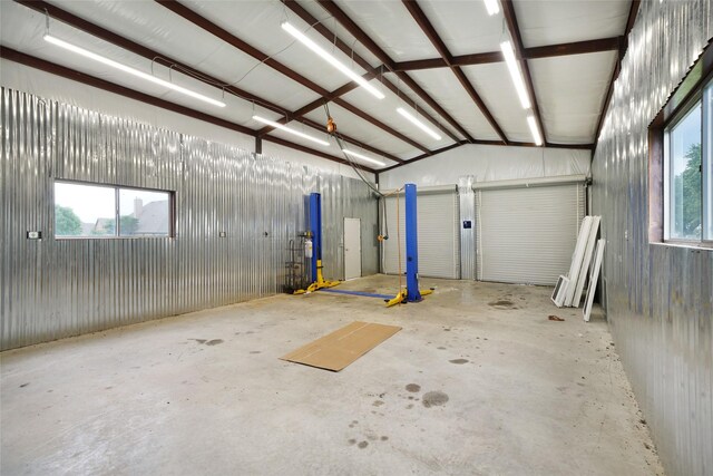 garage with metal wall