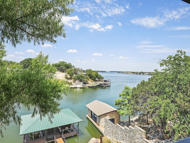 view of dock with a water view