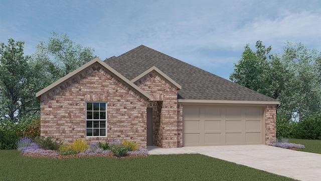 view of front facade with a garage and a front yard