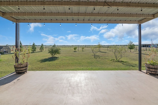 view of patio / terrace featuring a rural view