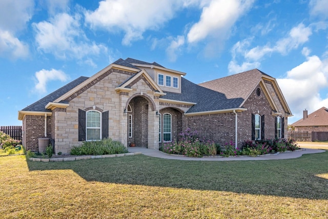 7728 County Road 1205, Rio Vista, TX 76093 - french provincial home with roof with shingles, brick siding, stone siding, and cooling unit