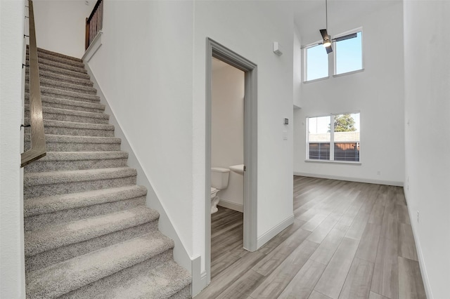 1004 Emil Pl, Allen, TX 75013 - staircase with a towering ceiling and wood finished floors