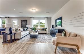 living room with hardwood / wood-style floors