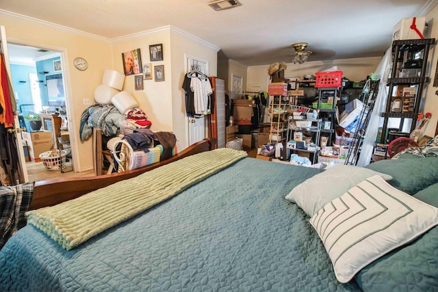 tiled bedroom with ornamental molding