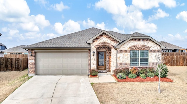 809 Roxby Ct, Anna, TX 75409 - french provincial home with driveway, a shingled roof, fence, and brick siding