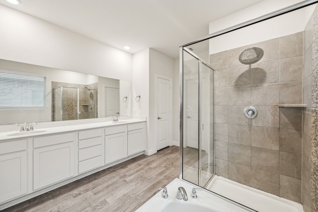 6201 Cheshire St, Celina, TX 76227 - bathroom with hardwood / wood-style flooring, vanity, and shower with separate bathtub