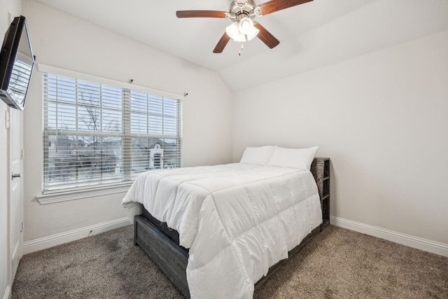 6201 Cheshire St, Celina, TX 76227 - bedroom with ceiling fan, vaulted ceiling, and dark colored carpet