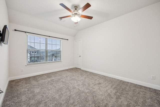 6201 Cheshire St, Celina, TX 76227 - empty room featuring carpet, lofted ceiling, and ceiling fan