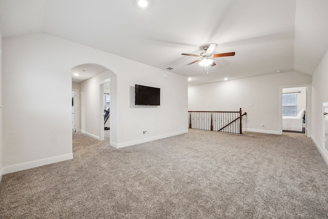 6201 Cheshire St, Celina, TX 76227 - carpeted empty room with vaulted ceiling and ceiling fan
