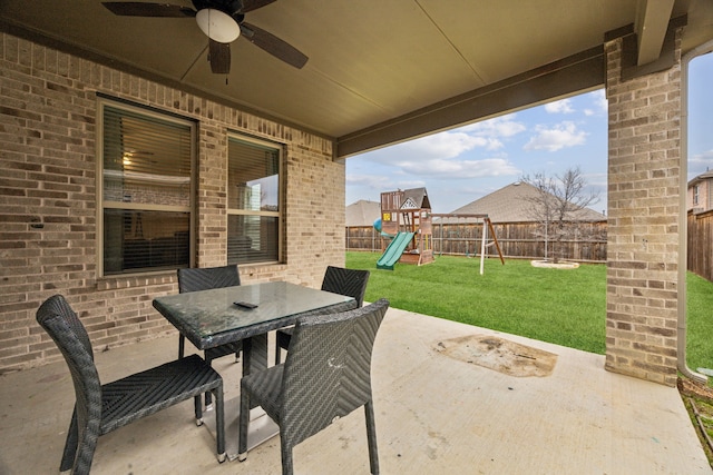 6201 Cheshire St, Celina, TX 76227 - view of patio / terrace featuring ceiling fan and a playground