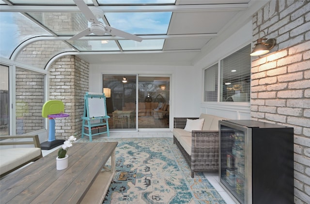 view of patio / terrace featuring wine cooler and ceiling fan