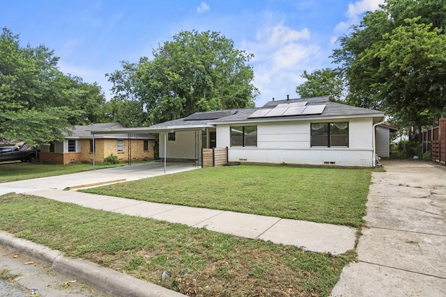 309 Overhill Dr, Arlington, TX 76010 - view of front of home with concrete driveway, brick siding, solar panels, crawl space, and an attached carport