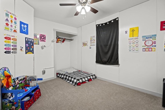 309 Overhill Dr, Arlington, TX 76010 - game room featuring carpet flooring, a ceiling fan, and baseboards