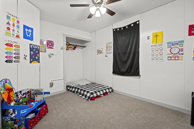 bedroom with carpet floors and ceiling fan