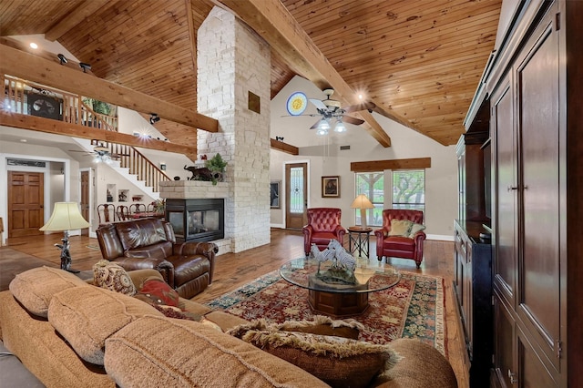 206 Pueblo Dr E, Lake Kiowa, TX 76240 - living area featuring high vaulted ceiling, ceiling fan, and beamed ceiling