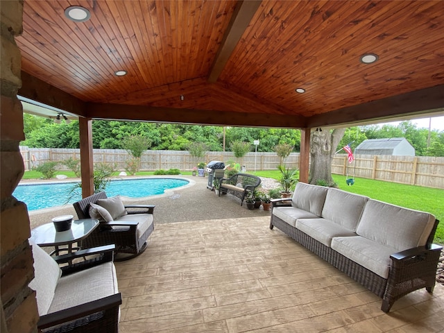 view of patio featuring a swimming pool side deck and an outdoor hangout area