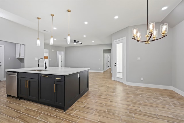 11298 Cedar Dr, Mabank, TX 75156 - kitchen with a sink, light wood-style flooring, open floor plan, baseboards, and recessed lighting
