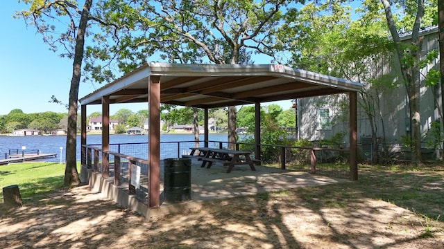 11298 Cedar Dr, Mabank, TX 75156 - view of community featuring a water view, a gazebo, fence, and a dock