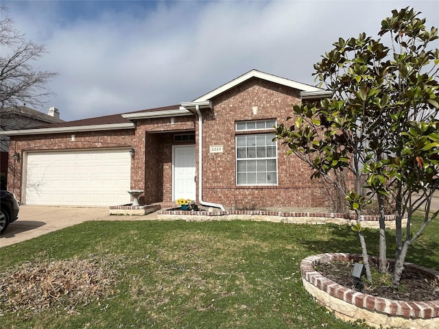 single story home with a garage and a front yard