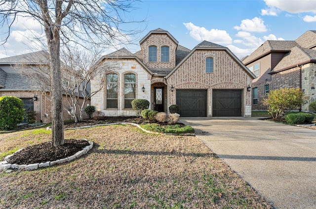 french country inspired facade with a garage