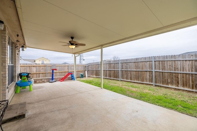 view of patio / terrace featuring ceiling fan