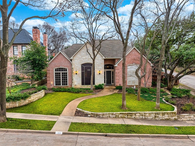 view of front of home with a front lawn